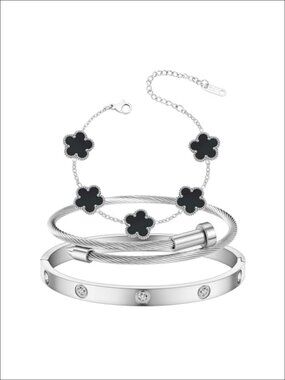18K Gold Plated Love Friendship Bracelet CZ Cuff Bangle Jewelry Set Gift